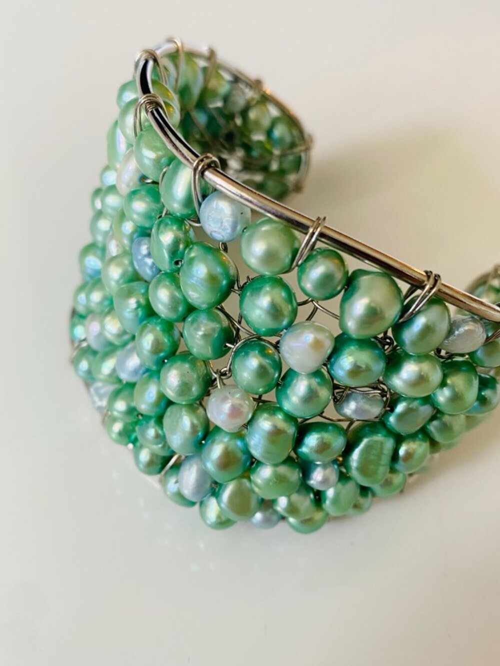 Vintage Aquamarine Pearl Beach Boho Bracelet Real Freshwater Pearls Summer Chic - Picture 4 of 4